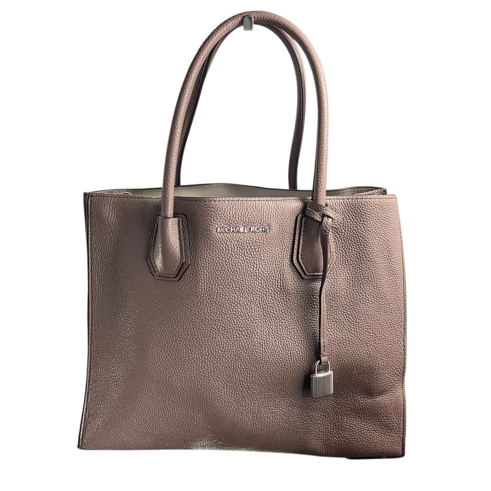 Michael Kors Tote Mercer Gray Pebble Leather Silver Lock Charm‎ Top Handle